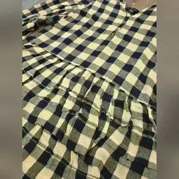 American Eagle Peasant Top Blue & White Plaid Boho Lightweight - Picture 3 of 9